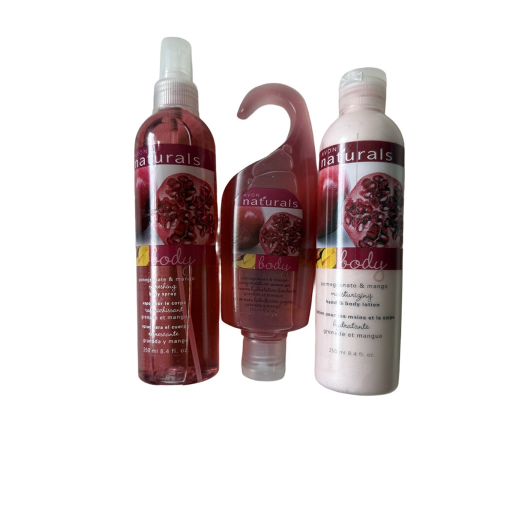 NWT Avon Naturals - Set Of 3 Pomegranate & Mango - Lotion, Spray, Shower Gel